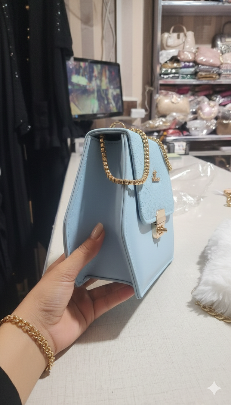 Elegant Sky Blue Chain Shoulder Bag for Women