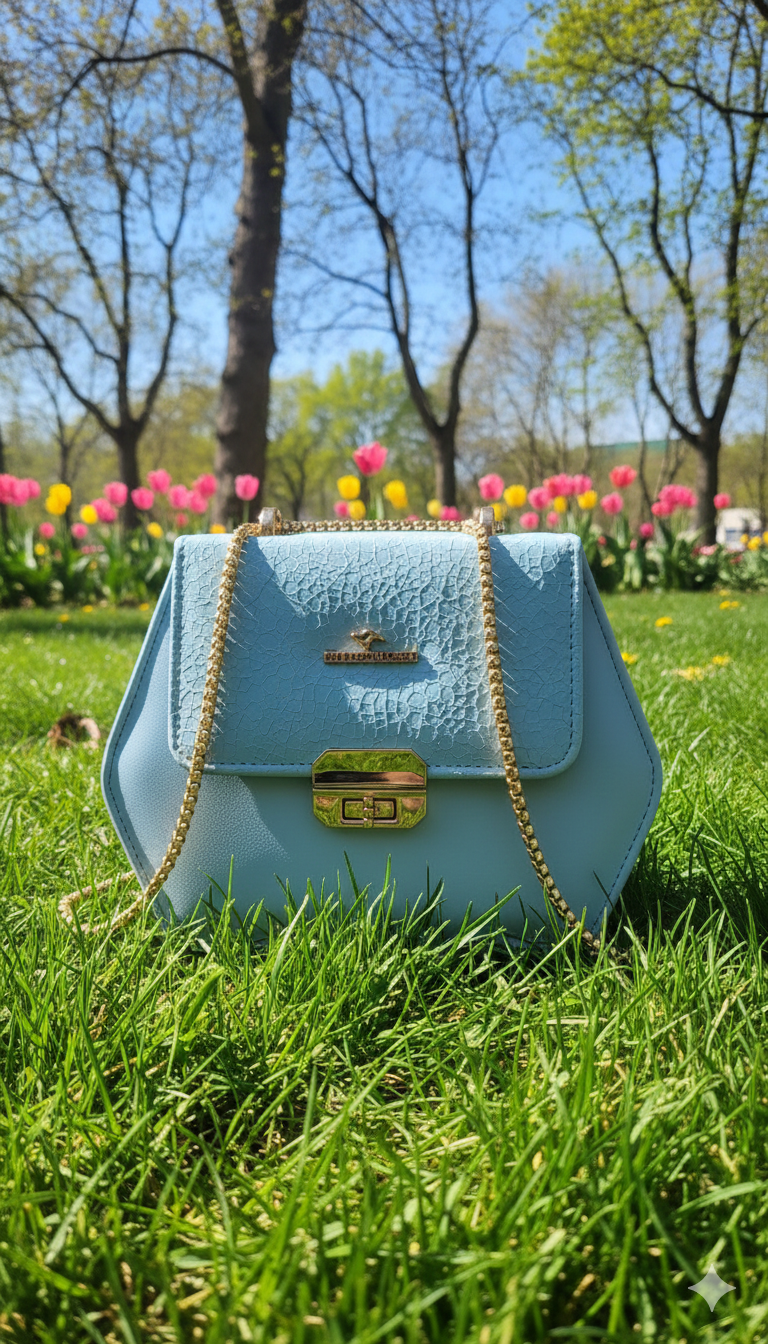 Elegant Sky Blue Chain Shoulder Bag for Women