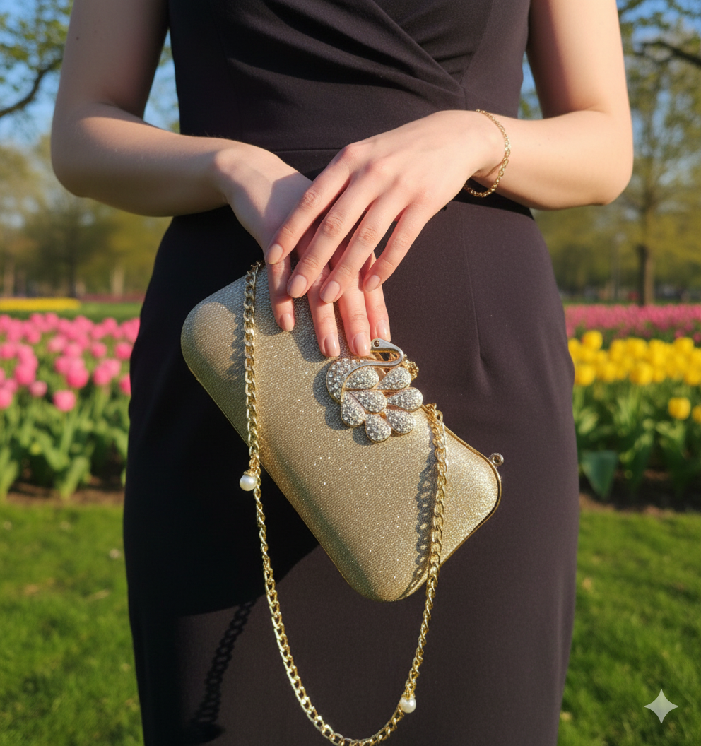 Elegant Golden Swan Clutch Bag for Women