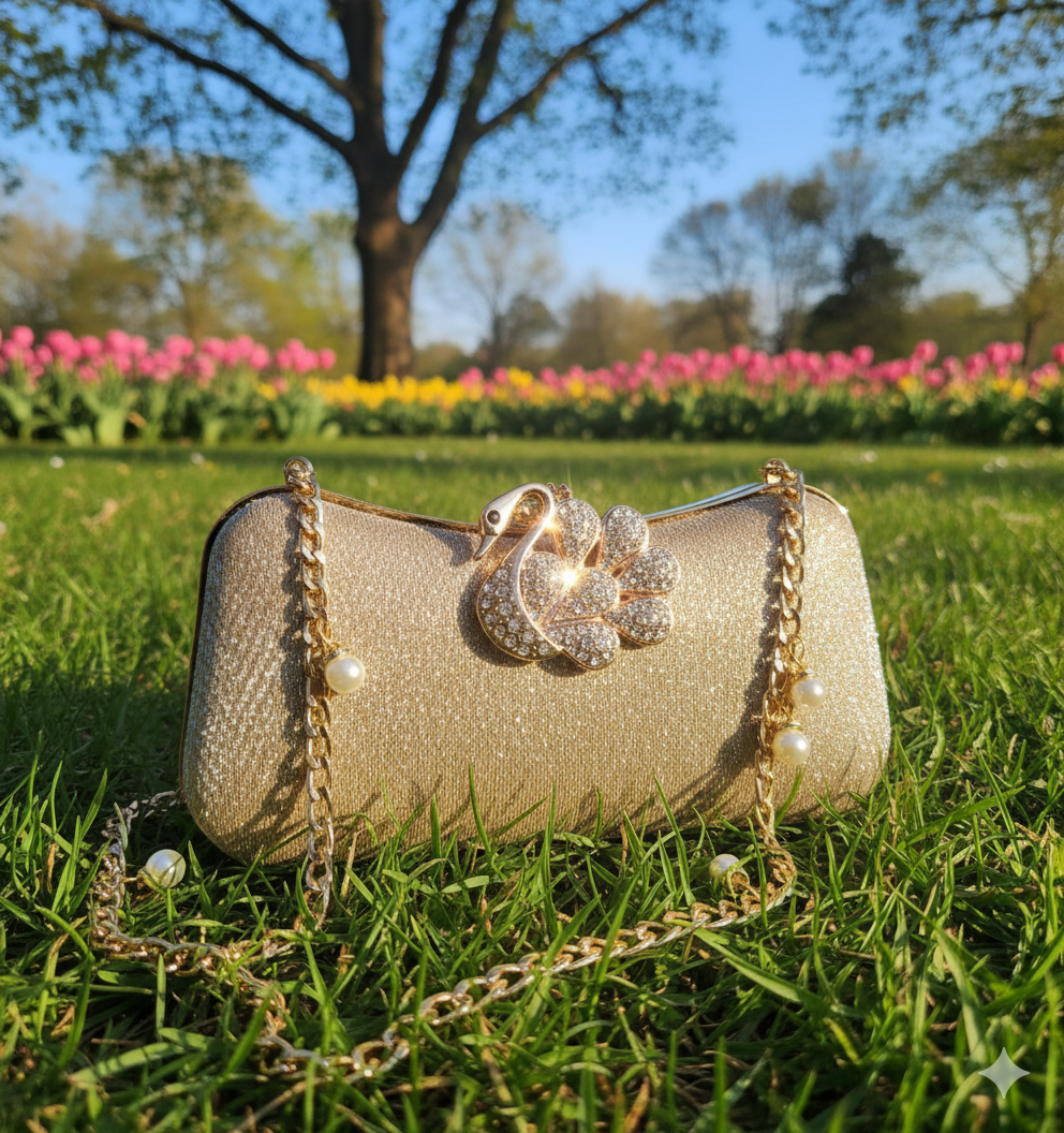 Elegant Golden Swan Clutch Bag for Women