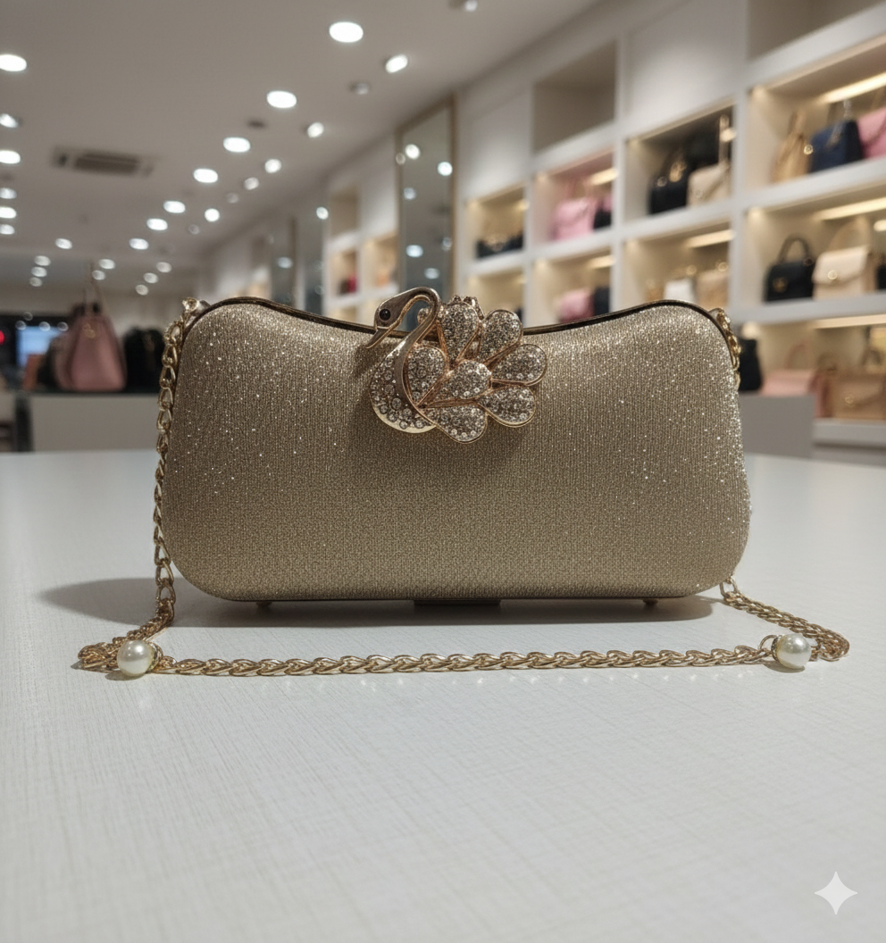 Elegant Golden Swan Clutch Bag for Women