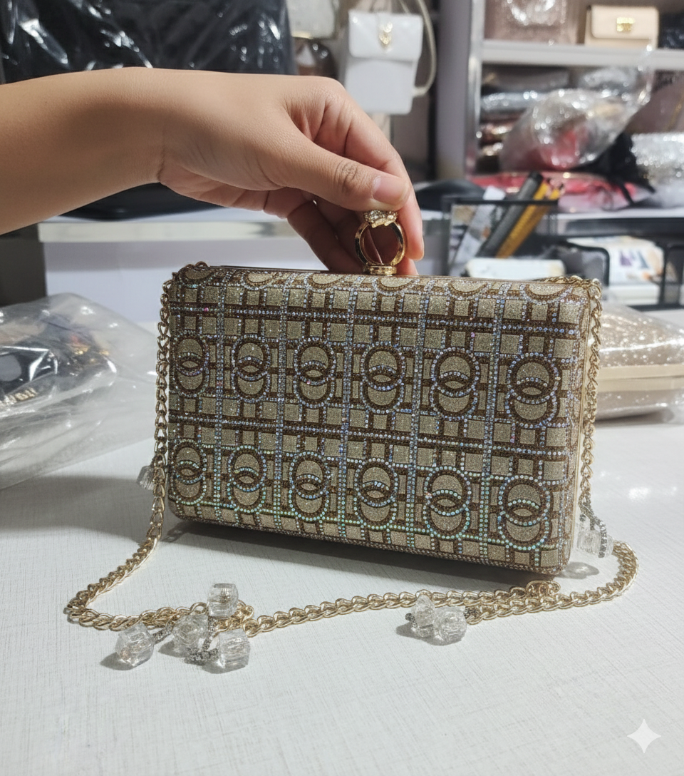 Luxury Golden Crystal Clutch Bag for Women