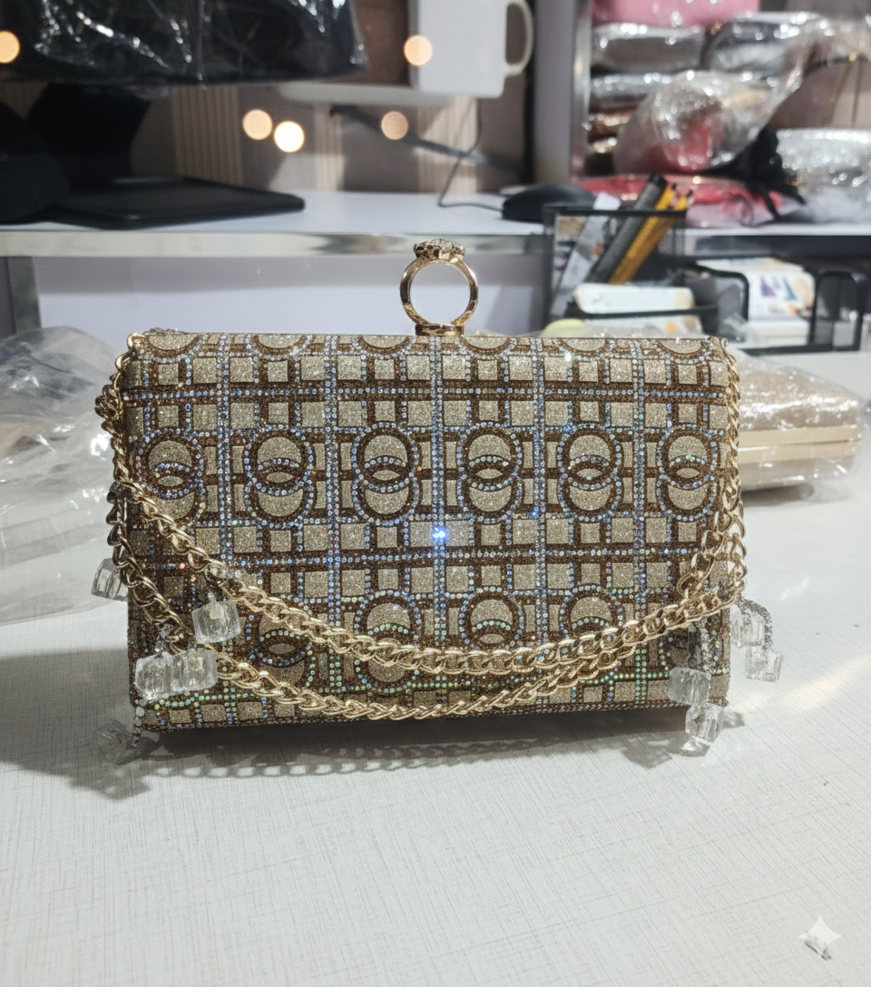 Luxury Golden Crystal Clutch Bag for Women