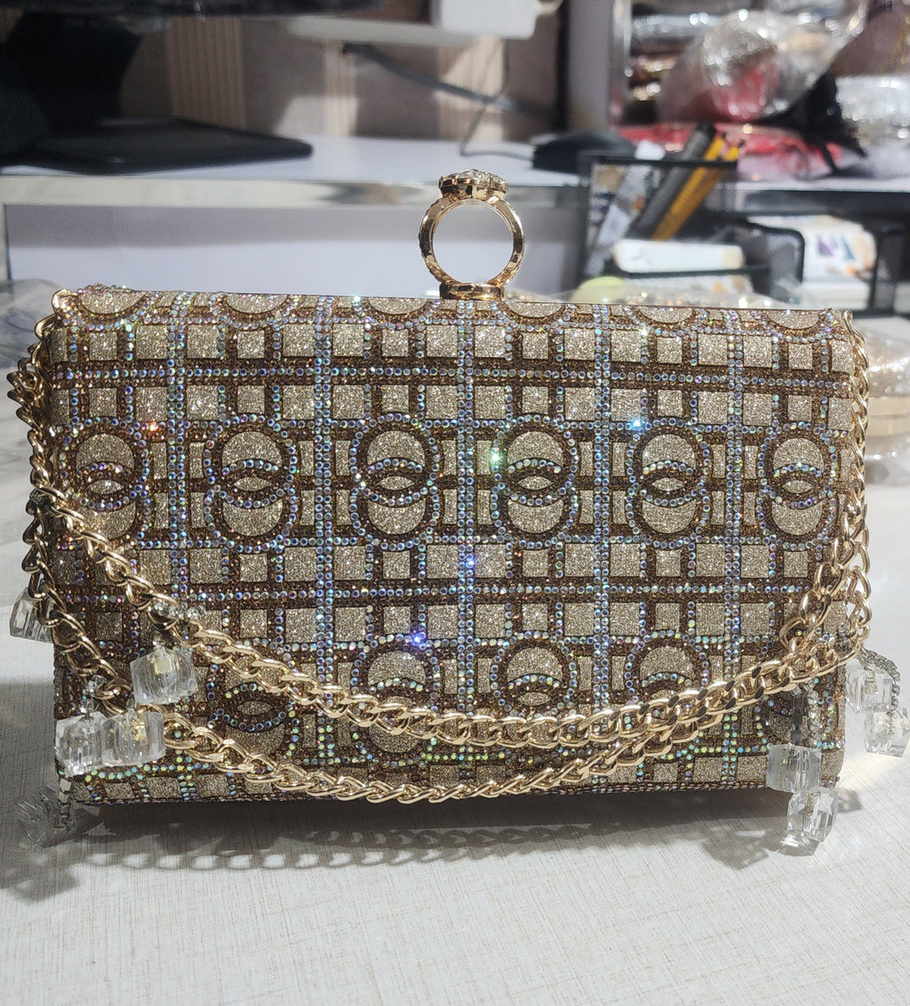 Luxury Golden Crystal Clutch Bag for Women