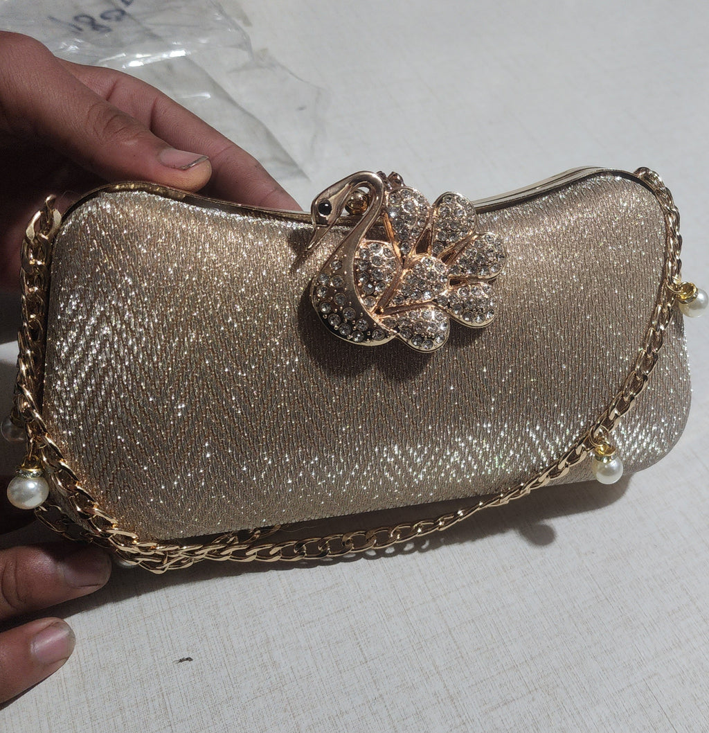 Elegant Golden Swan Clutch Bag for Women