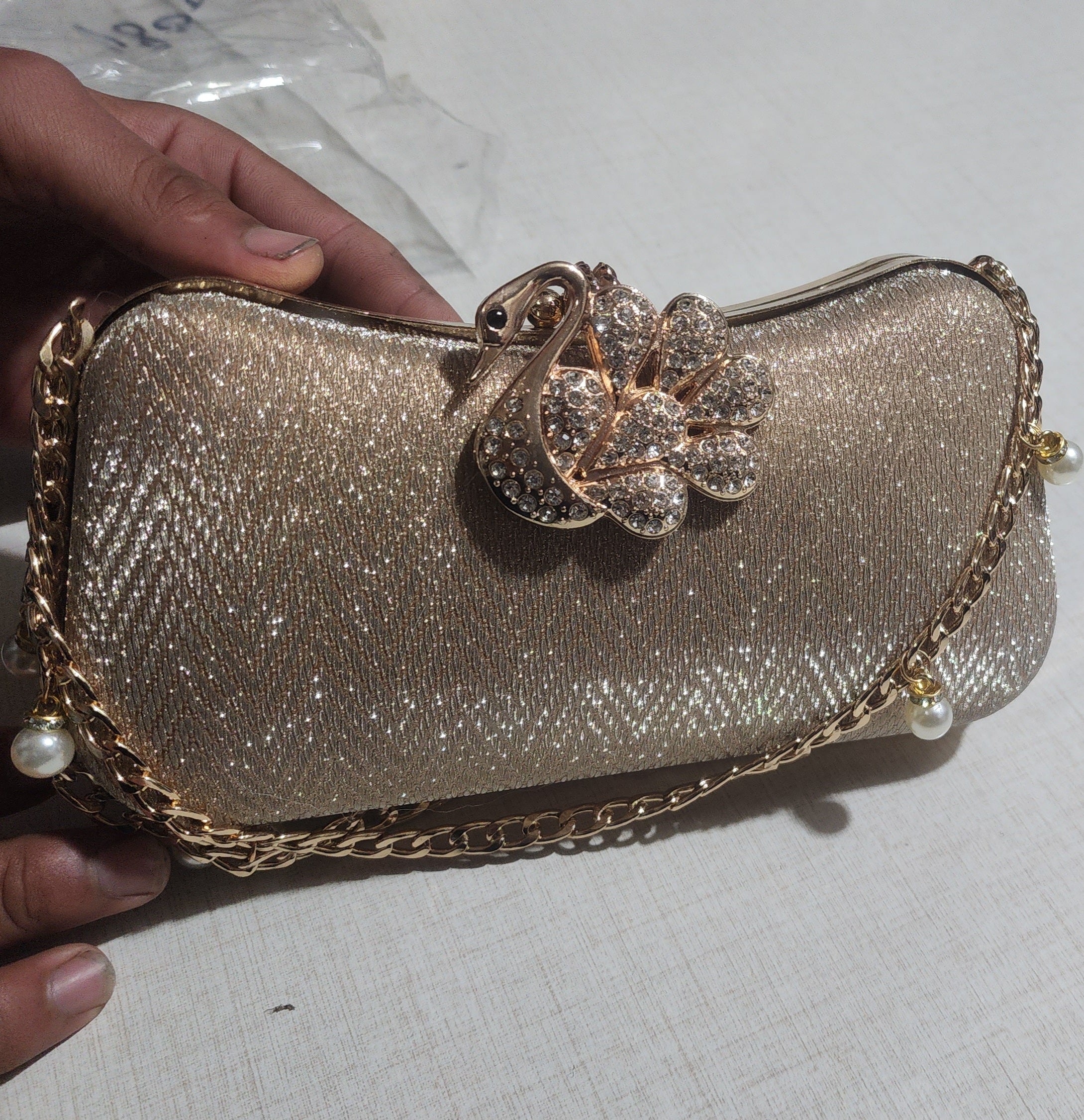 Elegant Golden Swan Clutch Bag for Women