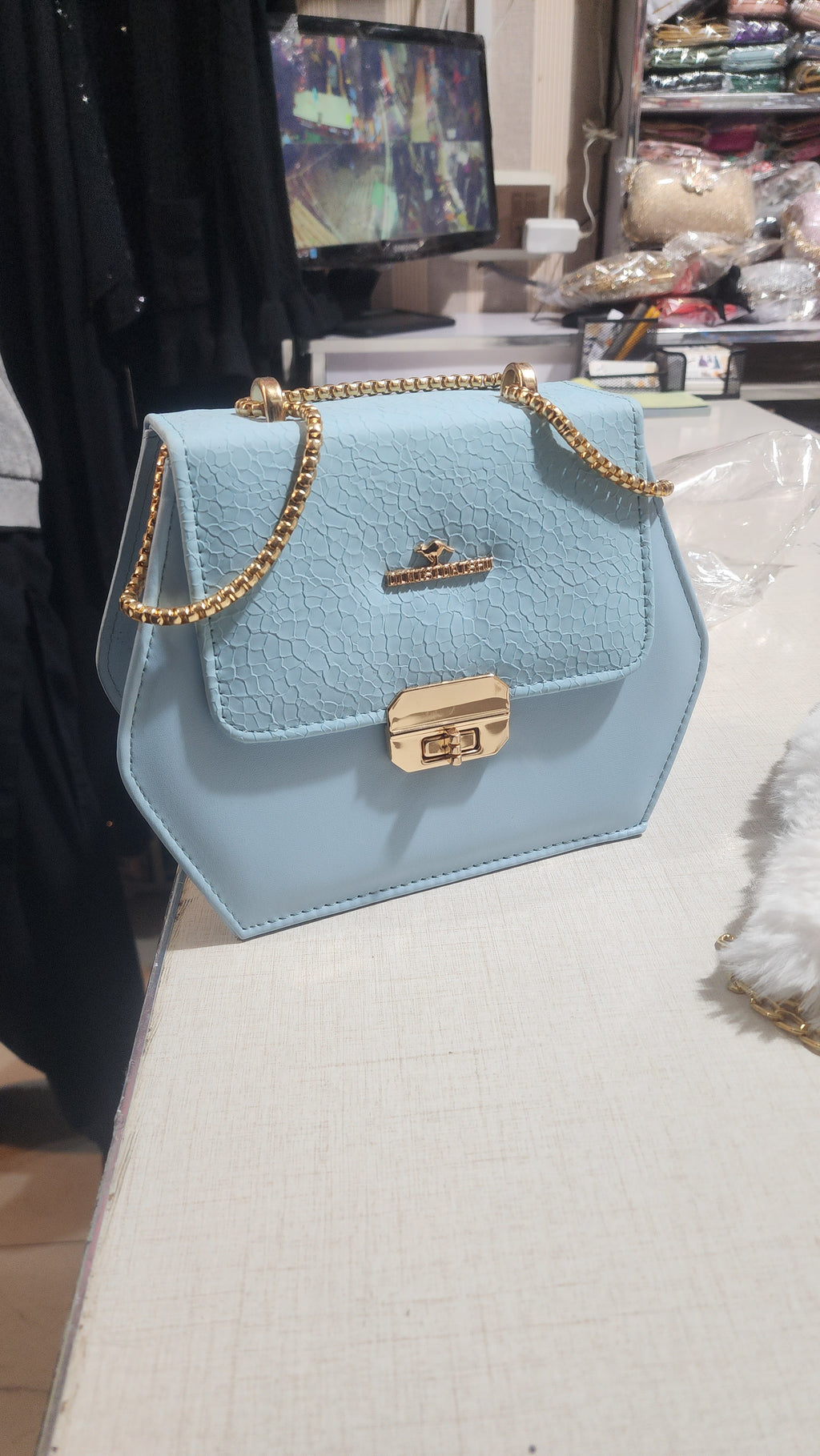 Elegant Sky Blue Chain Shoulder Bag for Women